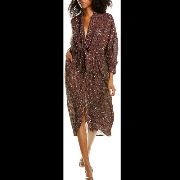Sabina Musayev Kendra Animal Print Flowy Dolman Sleeves Maxi Dress with Pockets - Picture 3 of 9